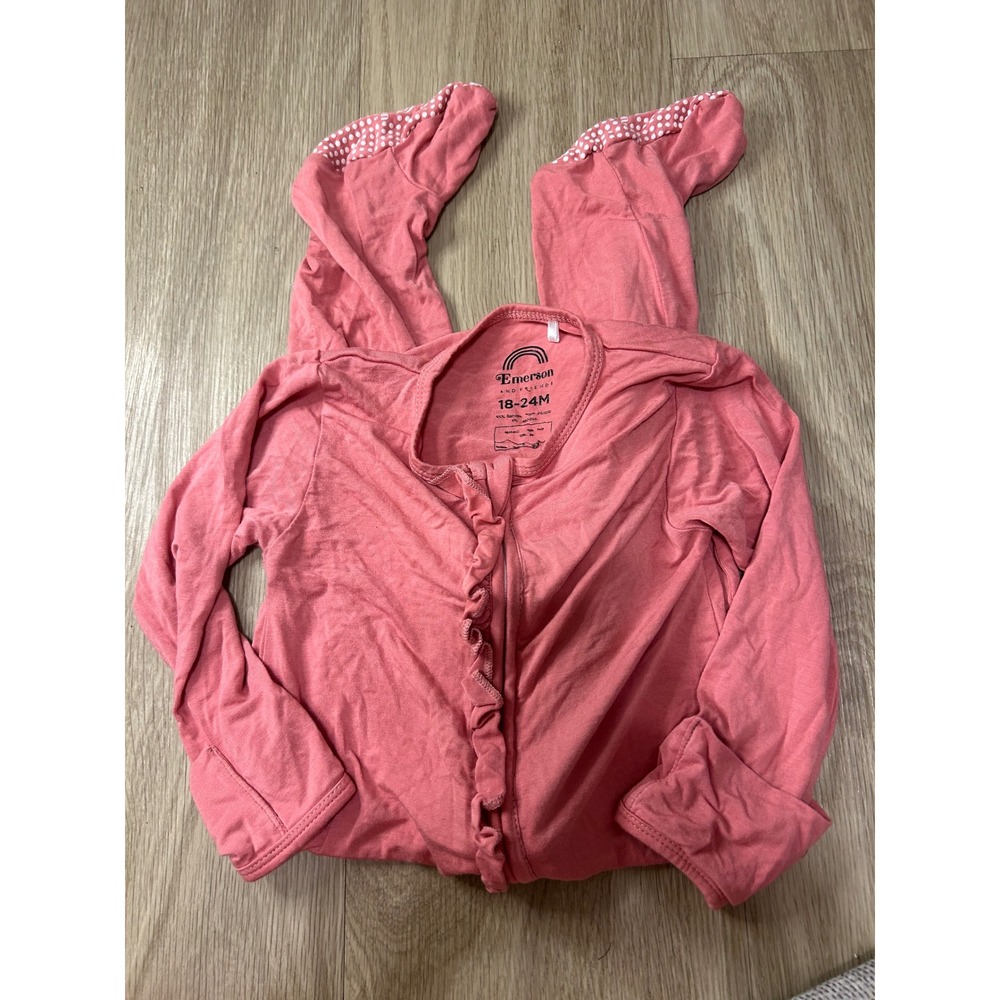 Emerson and Friends Bamboo Ruffle Footie Sleeper Pink 18-24M Toddler PJs EUC